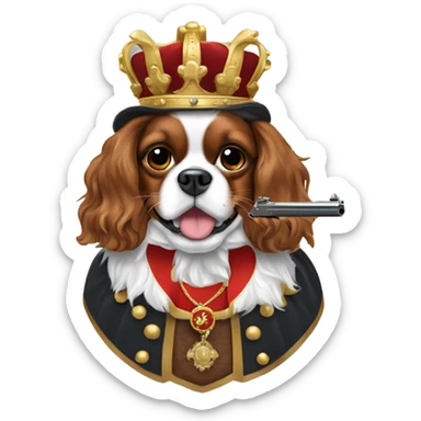 King Charles cavalier holding pistol in mouth  sticker