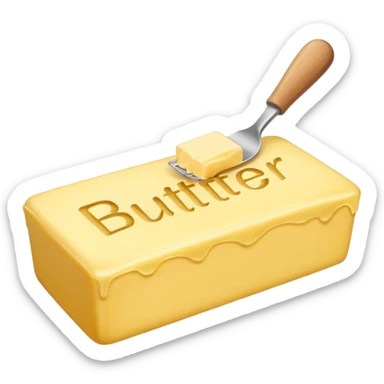 Create an image with butter and text in front that says butter  sticker