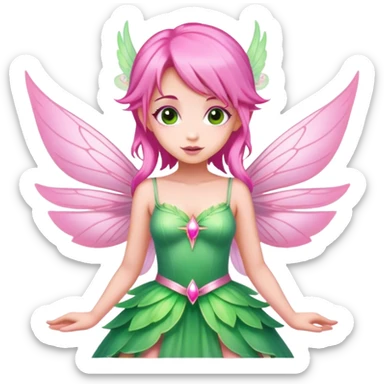 pink fairy with pink hair and pink wings in green dress magical sticker