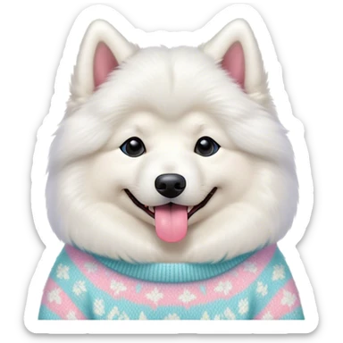 cute 
Samoyed tongue hanging out sitting 
 in a cute pastel sweater sticker