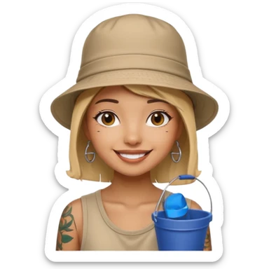 Cool girl with neck tattoo and bucket hat sticker