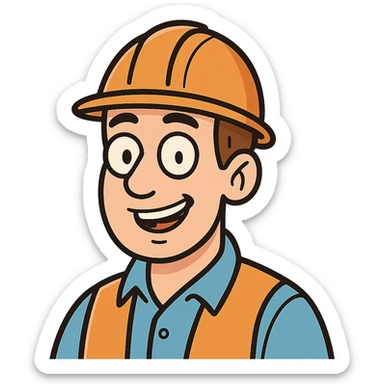 simple engineer avatar, cartoon style, smiling, wearing a hard hat sticker