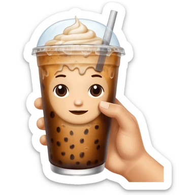 a white hand holding an iced coffee but just the hand and the cup sticker