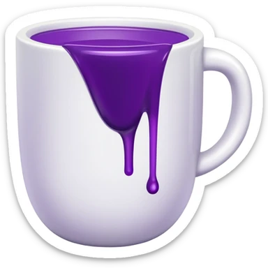 white cup with purple liquid without handle sticker