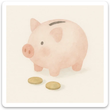 a piggy bank with coins, watercolor art style sticker