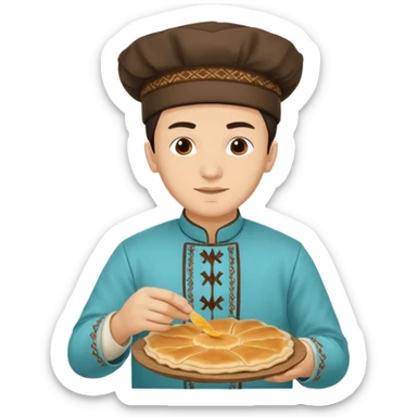 tatar young man with national outfit making cheburek sticker