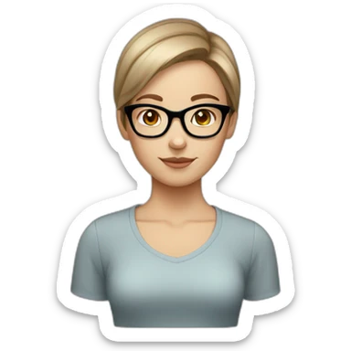 White girl with glasses straight brown mid-short hair sticker