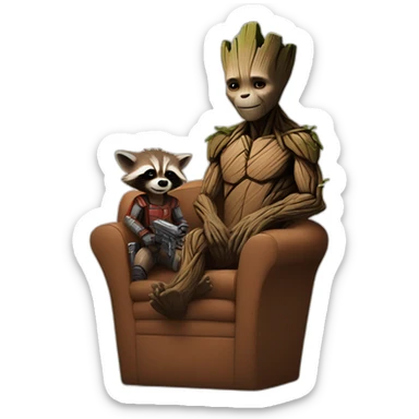 "Groot is sitting with Rocket Raccoon." sticker