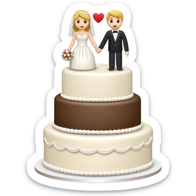 white wedding cake with bride and groom toppers sticker
