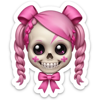 skull emoji with pink ribbon pookie sticker
