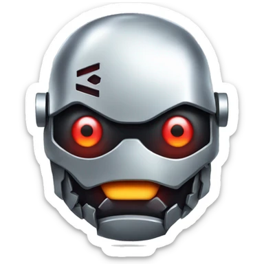 evil metal robot in the shape of a snowman with glowing red eyes sticker