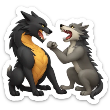 wolf a dragon are fighting sticker