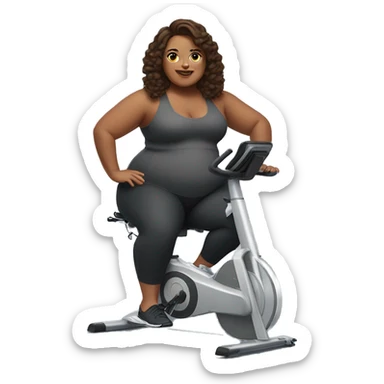 plus size woman with medium length brown hair sitting on an exercise bike sticker