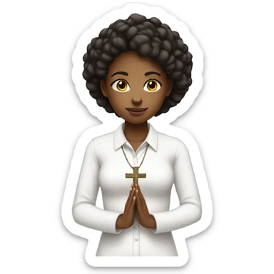 Young Black woman praying with cross necklace in hands white collar shirt sticker