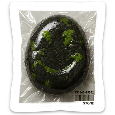 large stone with small patches of green moss, glossy and puffy sticker