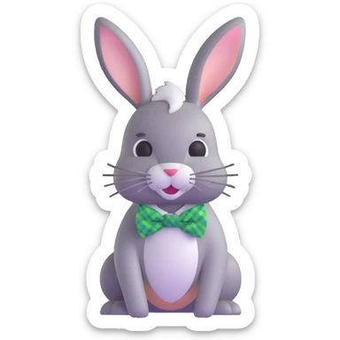 cute Easter bunny with a green plaid bow tie sticker