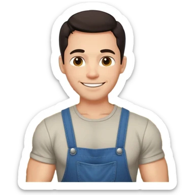 Adult male, light skin, friendly smile, casual farm-style clothes, relaxed posture, muscular, approachable, completely unique from other male roles sticker