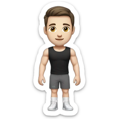 Pale skinned Fit Man With the biceps and dark brown hair in black shirt, gray sports shorts and white Sneakers sticker