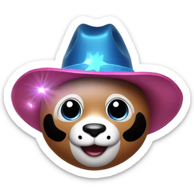 Pink panda with glittery blue eyes and a cowboy hat sticker