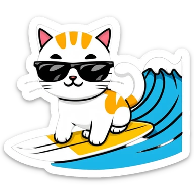 cat with sunglasses surfing a wave sticker