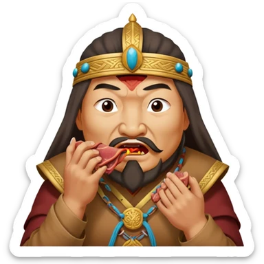 Genghis khan eats meat with hands sticker