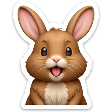 Cinematic Cute Yawning Brown Rabbit Portrait Emoji, Head tilted slightly with a dramatic, wide-open yawn, showcasing a smooth, rich brown fur with floppy ears, round brown eyes barely open in drowsy contentment, Simplified yet irresistibly adorable features, highly detailed, glowing with a soft, cozy glow, high shine, relaxed yet expressive, stylized with a touch of whimsy, bright and endearing, soft glowing outline, capturing the essence of a sleepy yet affectionate bunny, so drowsy it feels like it could stretch out of the screen and curl up for a nap! sticker