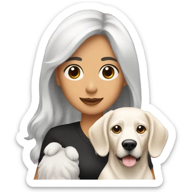 Mujer blanca de pelo crespo y negro con un perro labrador negro sticker