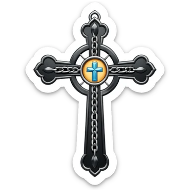 Ein christen kreuz in schwarz ohne Jesus schön verziert mit ketten auf weißem Hintergrund  sticker