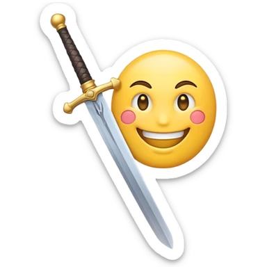 smiling emoji face holding a sword sticker