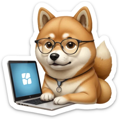 creative shiba inu with eye glasses and computer  sticker