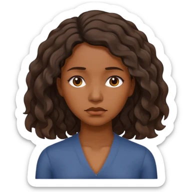 Sad face brown skin color black women wavy hair shoulder length sticker