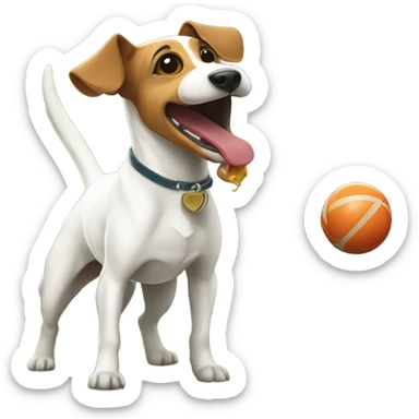 Jack Russel terrier chewing on a ball in a park sticker