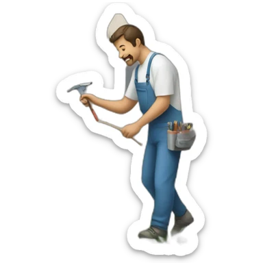 a man paints a fence sticker