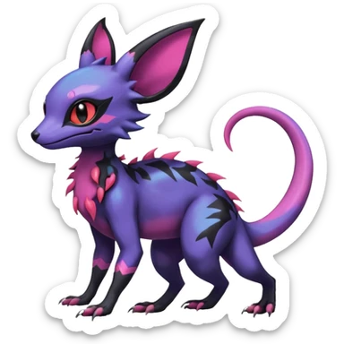 Rare epic aesthetic colorful Salandit-Noibat-Eevee-Genet-species-Fakemon-hybrid-creature, with markings, full body sticker