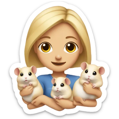 blonde girl holds three hamsters in her arms sticker