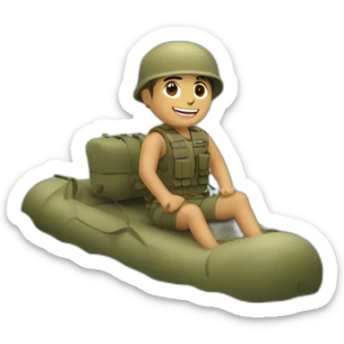 Tan military guy on a raft in a river sticker
