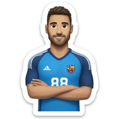 Futbolista español con camiseta azul marina y una franja azul clara en los hombros. Con el número 8 en la camiseta  sticker