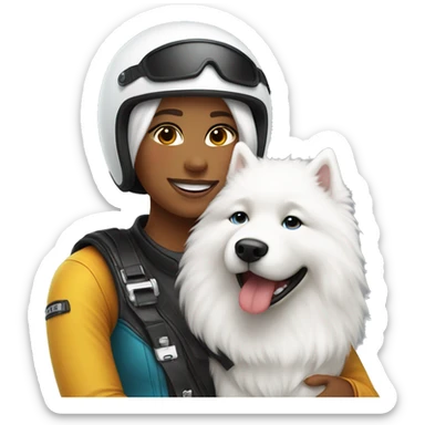 Girl biker white with a full helmet hugging a Samoyed  sticker
