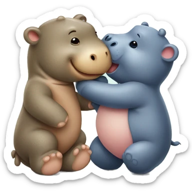 baby hippo giving a kiss to a teddy bear sticker