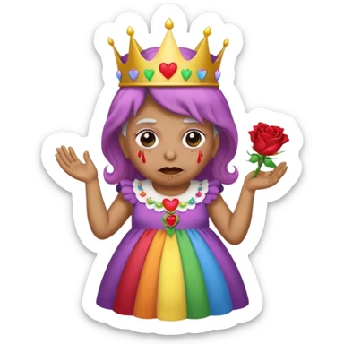 demon rose avec une couronne qui vomi de lar  en ciel  et avec des yeux en forme de coeur avec une robe de mamie sticker