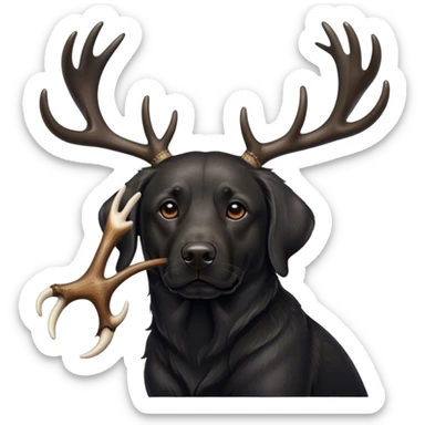 Black lab holding deer antler sticker
