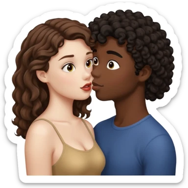 pale girl with brown hair kissing tan boy with black curly hair sticker
