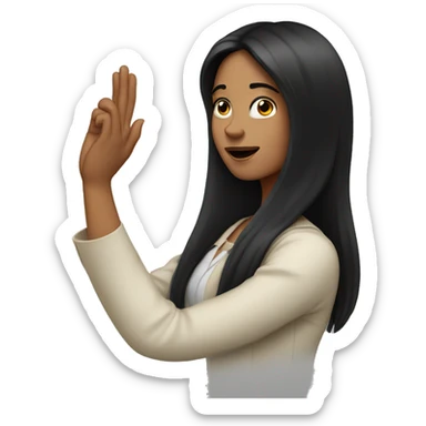 a woman with long black hair with one hand raised up high sticker