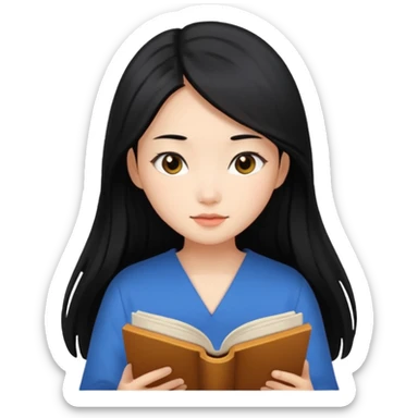 Beautiful Asian girl with long black hair reading book aesthetic sticker