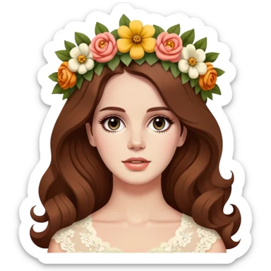 Lana Del Rey with flower crown and vintage style sticker