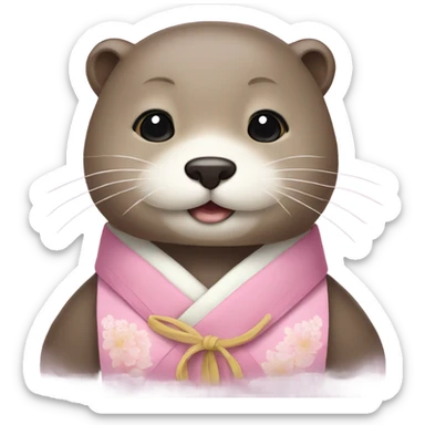 An otter face dressed in pastel-colored traditional Korean hanbok sticker