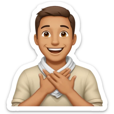 man with hands crossing holding neck laughing  sticker