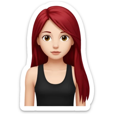 a pretty bratz fair girl with long dark red straight hair, wearing a black tank top sticker