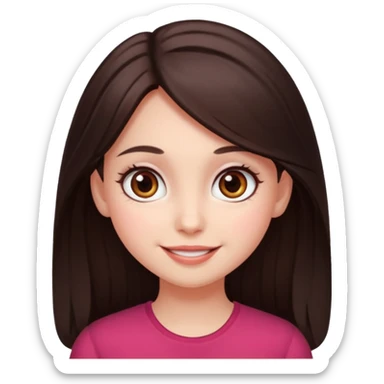 An emoji featuring a girl with dark brown long hair, brown big eyes, light pinkish skin, red cheeks,  sticker