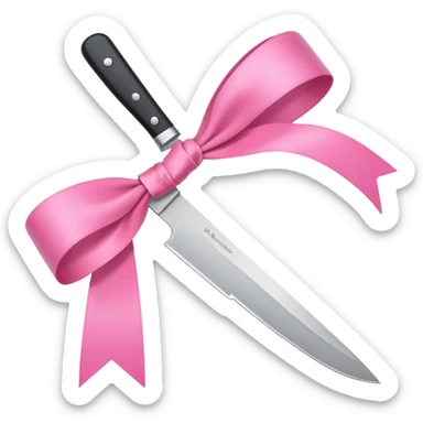 Only one object: a kitchen knife. A pink ribbon bow is tied directly on the knife handle. No other items. No decorations. Minimal emoji style. White background. Flat vector. sticker